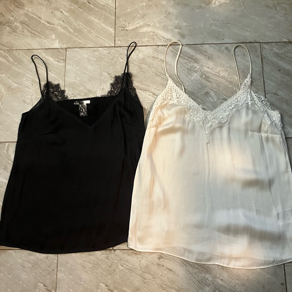 H&M Black and Cream Lace Trim Camisoles